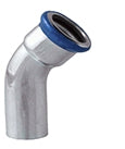Metal pipe fitting with blue and black components on a white background