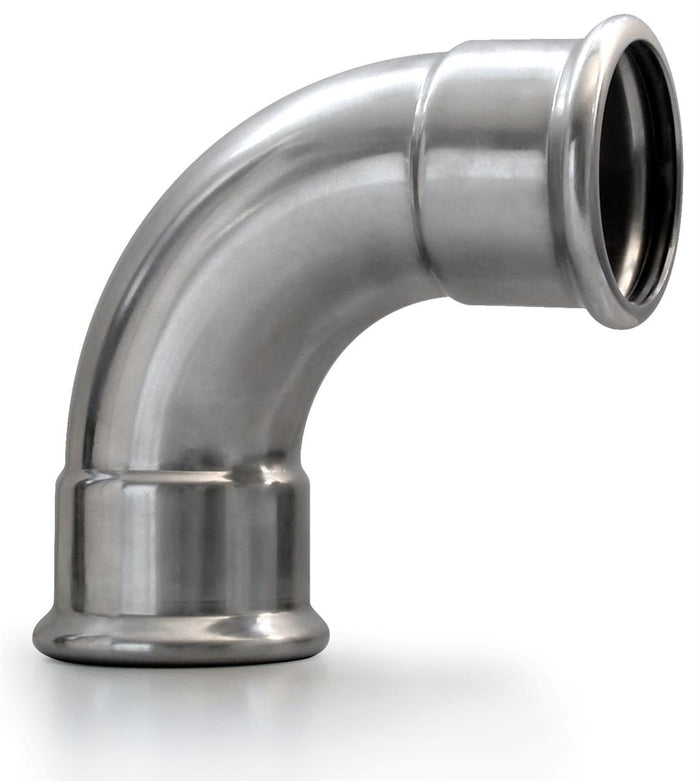 Stainless steel 90-degree elbow fitting by Airenergy Dev, designed for Europress systems, with a 139.7mm size.