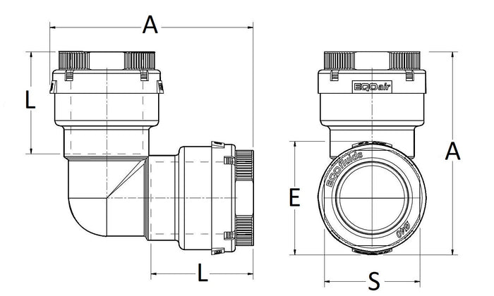 Technical drawing of a plumbing fitting with dimensions labeled