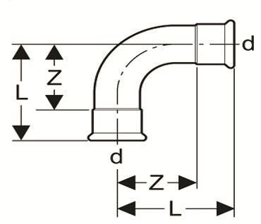 Stainless steel Airenergy Dev 90° radius elbow fitting, 1.5D, 15mm diameter, used for plumbing or HVAC pipe connections.
