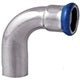 Metal elbow pipe with blue interior on a white background