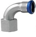 Airenergy Dev 90° elbow with female thread, 15mm x 1/2" FBSP, stainless steel fitting for plumbing and piping systems.