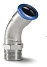 Airenergy Dev 45° elbow adaptor with male thread, 15mm x 1/2" BSP, for plumbing and piping connections.