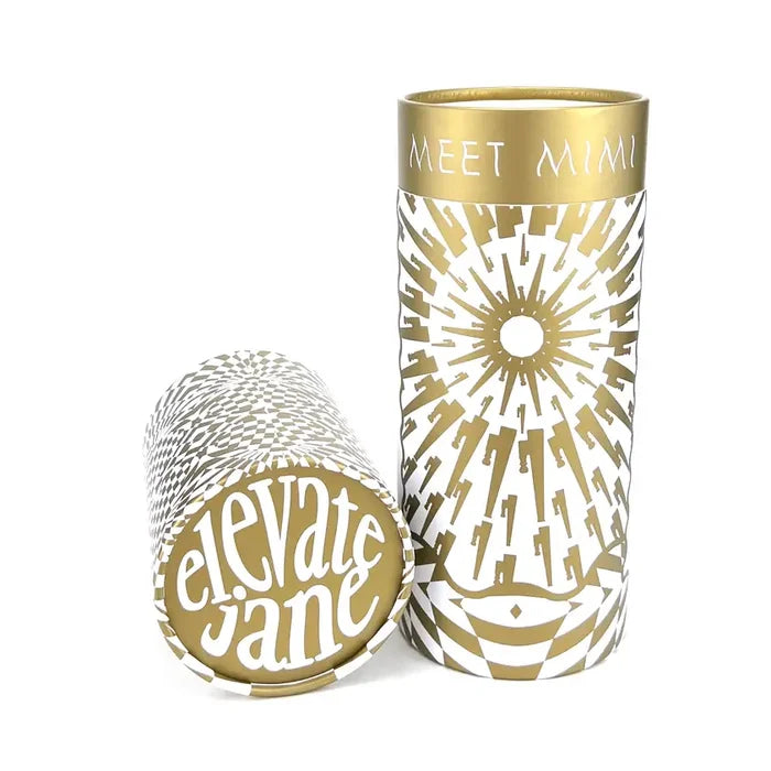 Elevate Jane Chroma Mimi amber glass hand pipe in gold white sunburst packaging