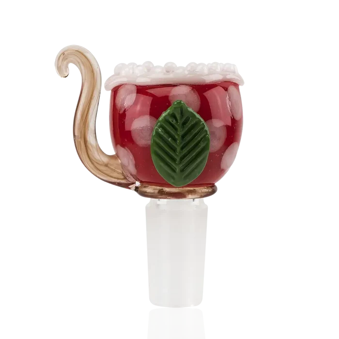 Empire Glassworks 14mm red polka dot glass bowl piece with leaf accent