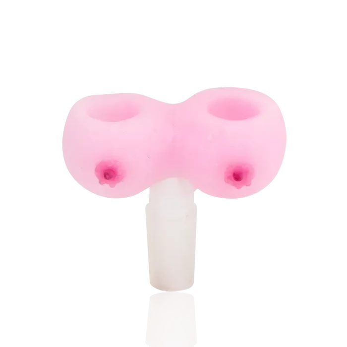 Empire Glassworks Boobies pink silicone bong bowl piece with white stem
