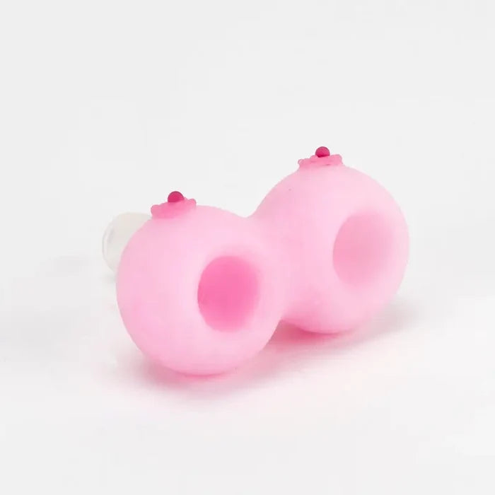Empire Glassworks Boobies pink silicone breast glass bowl piece with red flower details