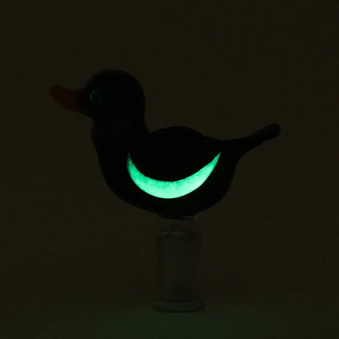 Empire Glassworks Duck Bowl Piece 14mm with glowing green crescent moon light