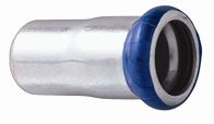 Metal fitting with blue and silver design