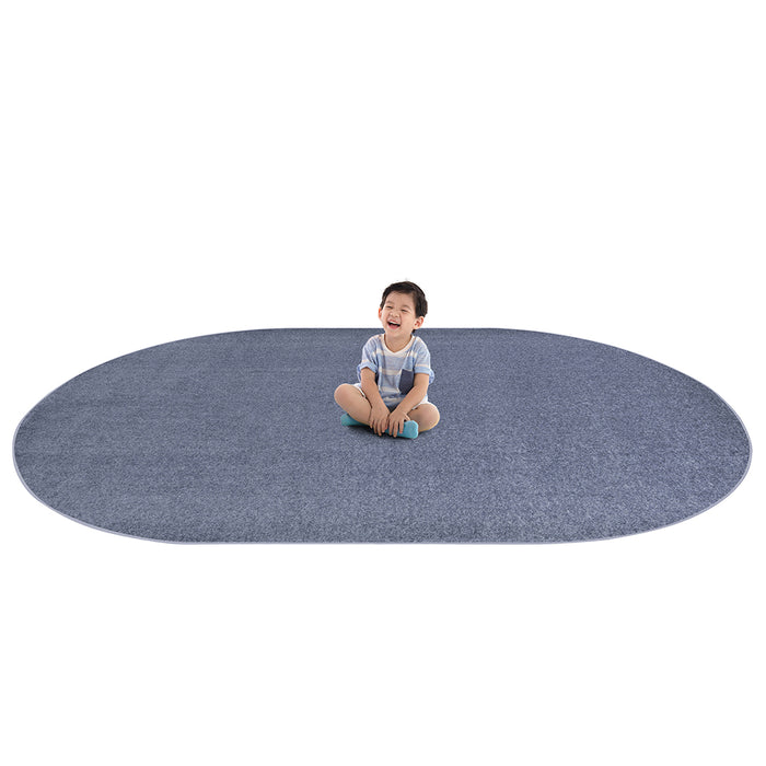 Kid Friendly Oval Glacier Blue Area Rug
