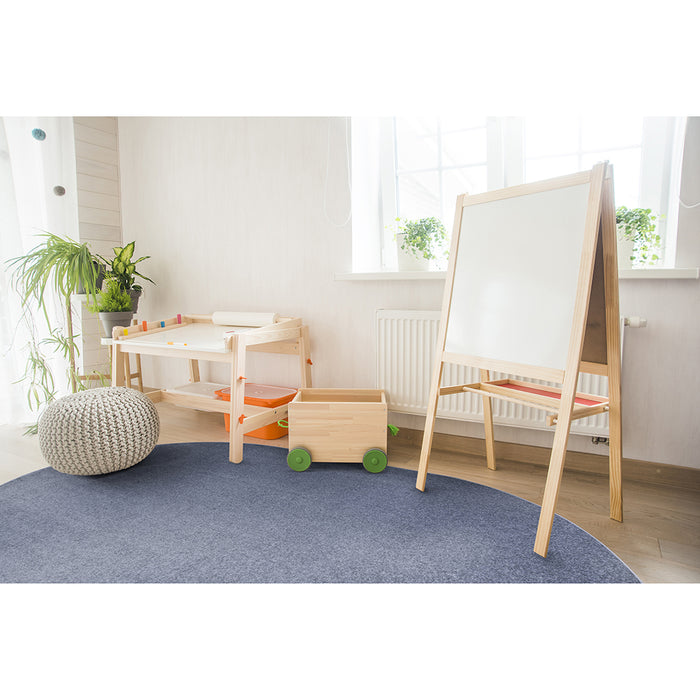 Oval Glacier Blue Area Rug in Classroom