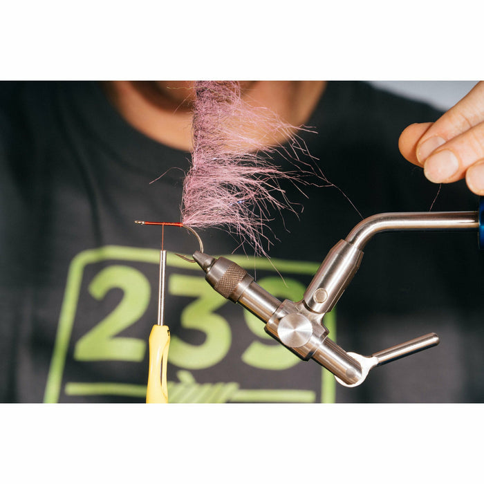 Applying pink synthetic fiber to hook shank for EP A2Z Minnow