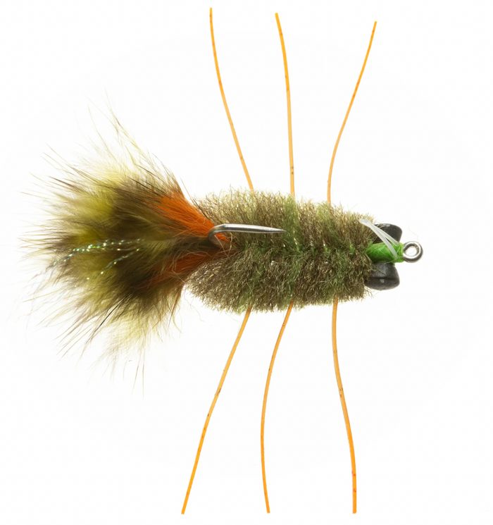 EP Permit Crab fly in olive with orange band and legs