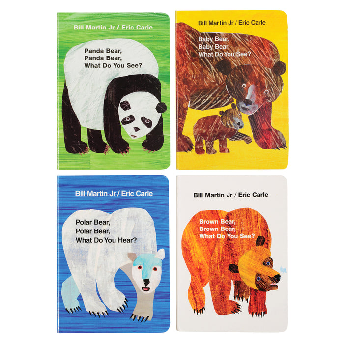 Set of four children's books featuring different bear illustrations on colorful backgrounds.