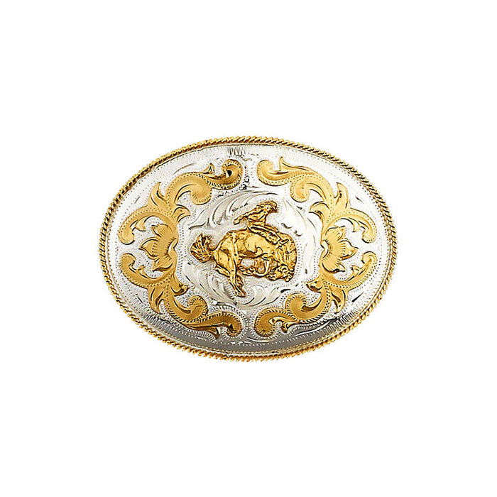 extra large bronco rider german silver & gold belt buckle