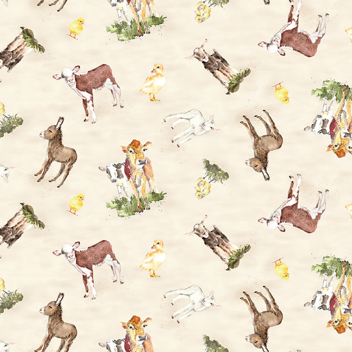 Farm Life Digital Baby Animals Y3942-11 Light Khaki by Clothworks
