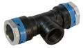 Black and blue plumbing fitting on a white background