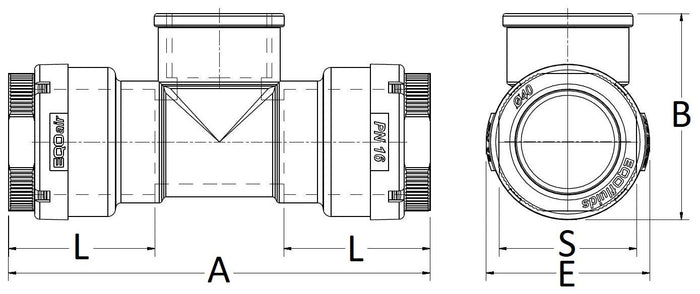 Technical drawing of a mechanical component with dimensions labeled