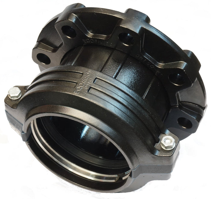 Black metal coupling on a white background