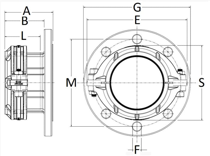 Technical drawing of a mechanical component with labeled parts