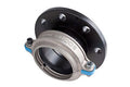 Dev flange adaptor showing metal fitting with threaded ends for connecting pipes in HVAC or plumbing systems.