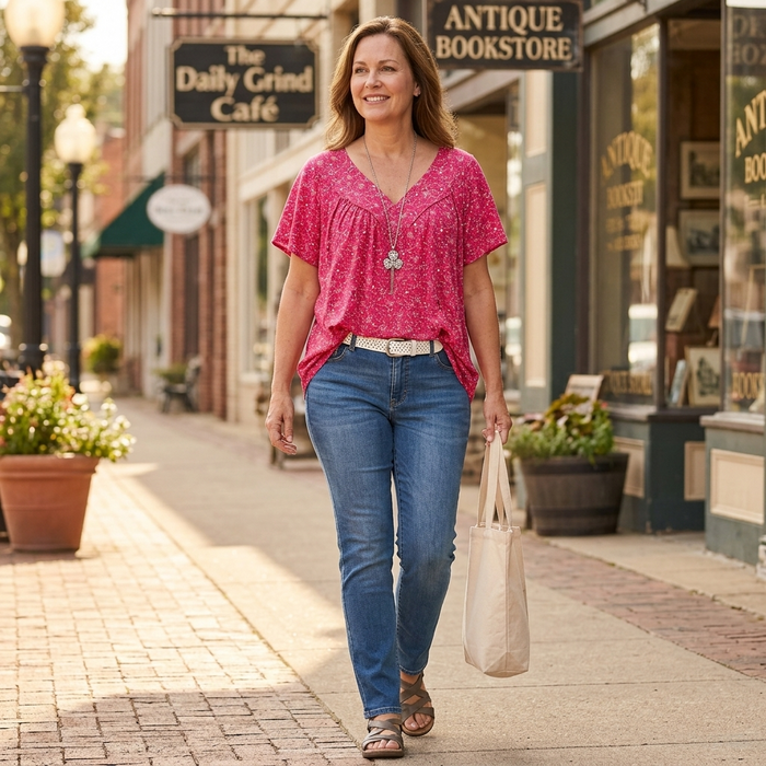 Florella – Flowy V Neck Printed Blouse