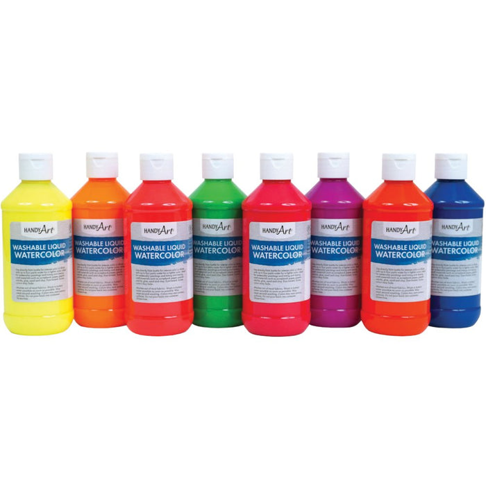 Fluorescent Liquid Watercolor Paint – Set of 8 (8 oz Bottles)