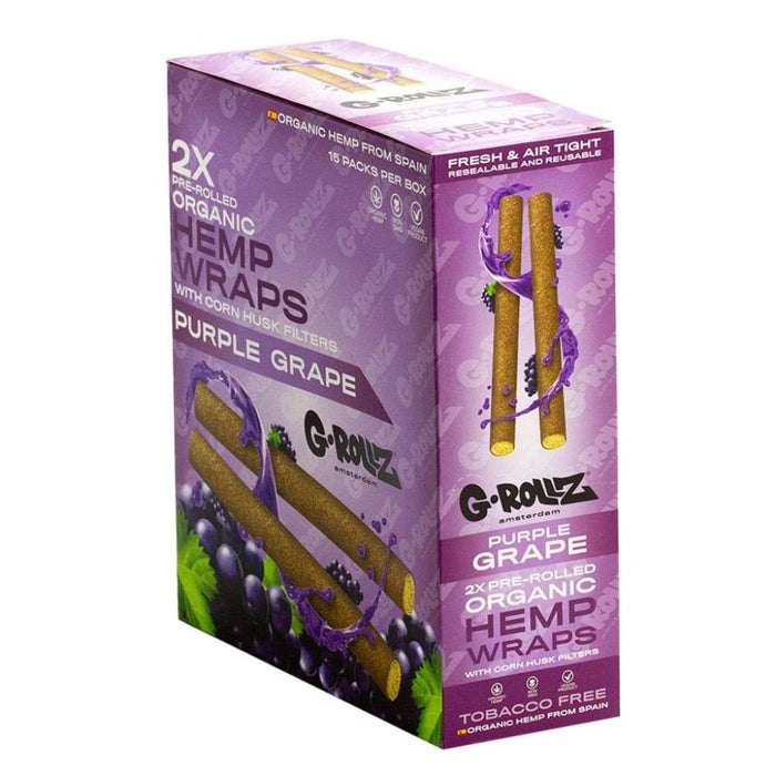 Box of G-Rollz Pet Rock 2x Pre-rolled Organic Hemp Wraps in Purple Grape flavor