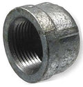 Metal pipe fitting with threaded end on a white background