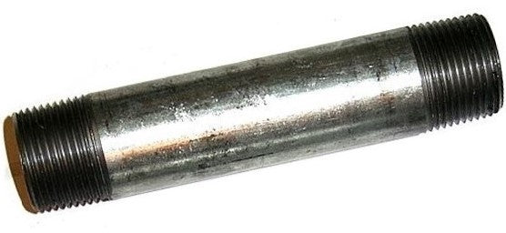 Metal pipe with threaded ends on a white background