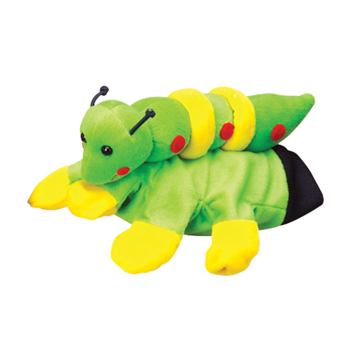 Caterpillar hand puppet on white background