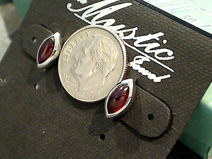 Garnet, Sterling Silver 5x9mm Cab Stud Earrings