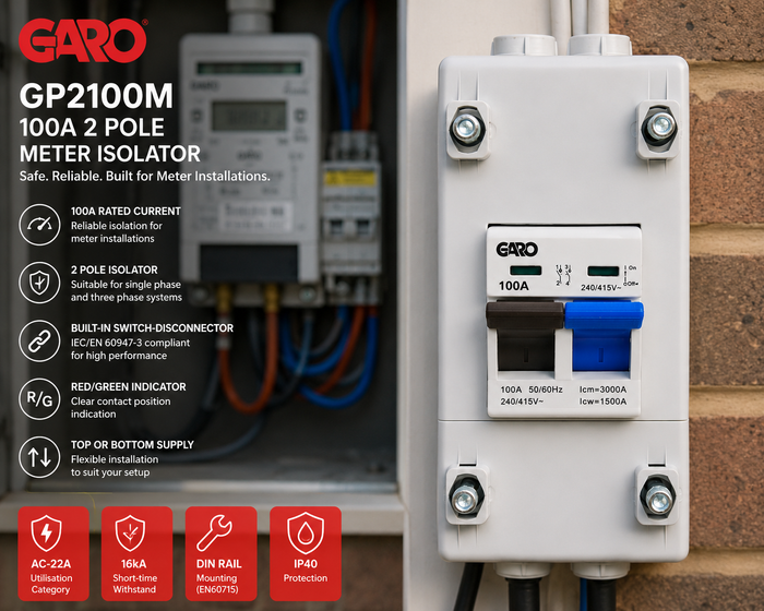 GARO GP2100M 100A 2 Pole Meter Isolator Switch | DNO Meter Disconnect