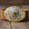 german silver and gold steer head belt buckle