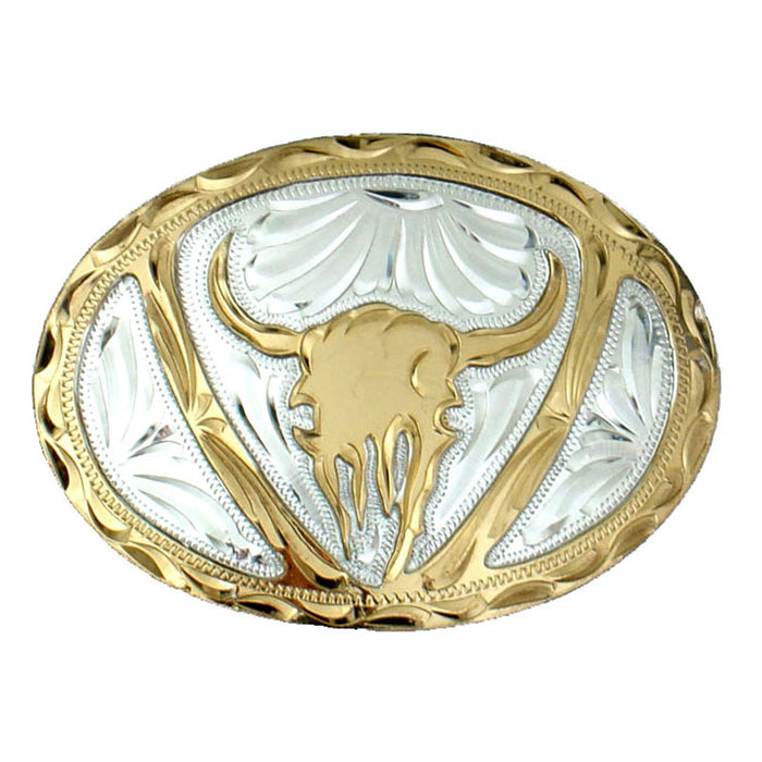 german silver and gold steer head belt buckle