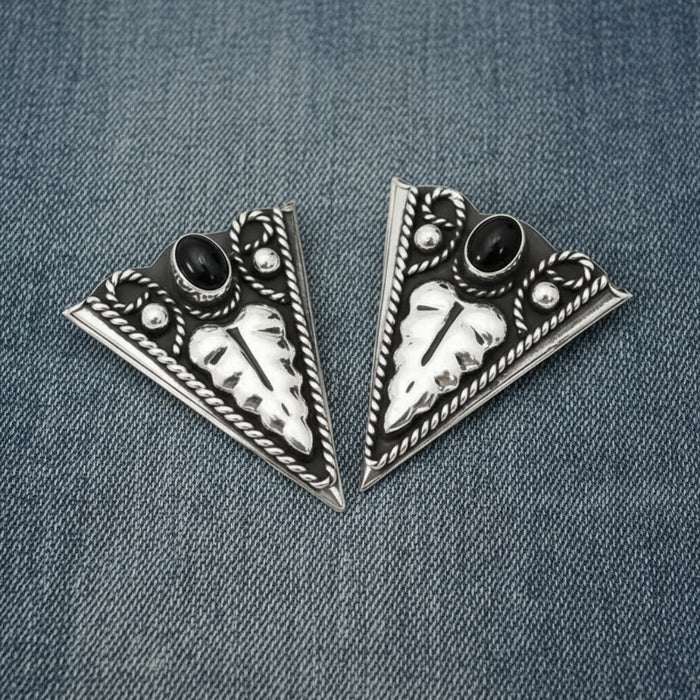german silver black onyx collar tips