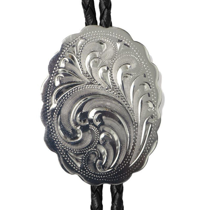 german silver engraved bolo tie