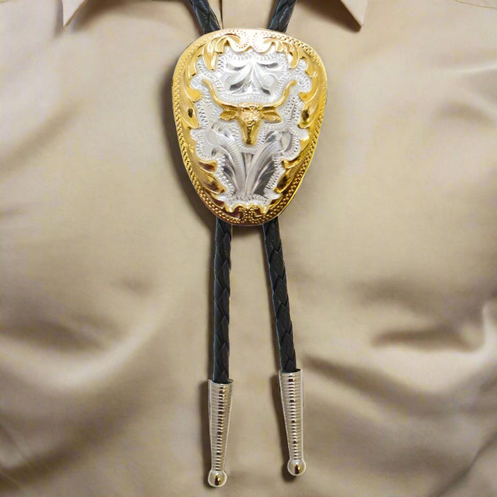 german silver longhorn bolo tie