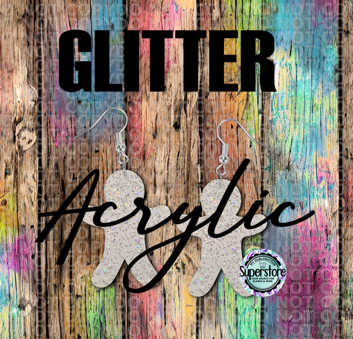 Glitter Acrylic Gingerbread -  Earrings - 5 & 10 pairs 1.5 & 2 inch size - Sublimation Acrylic
