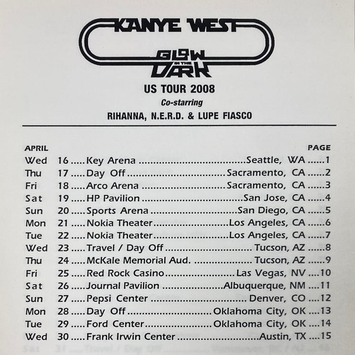 Graduation 2008 Glow In The Dark Tour Itinerary Booklet