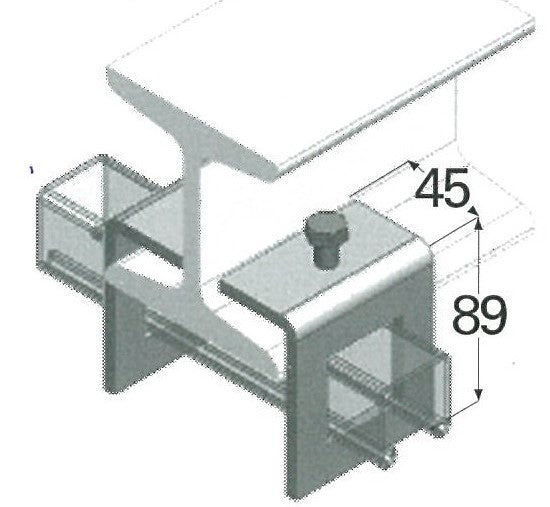 Airenergy Dev H-beam clamp and strut connector for secure metal beam support, shown in a close-up image.
