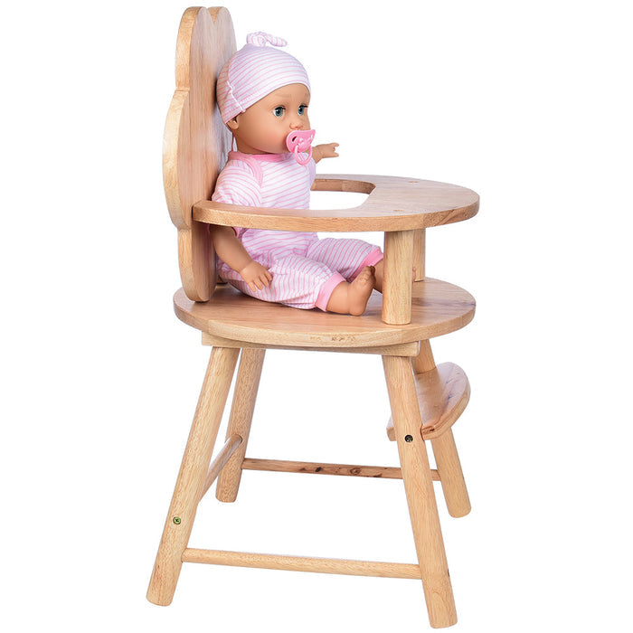 Side View of Hardwood Doll High Chair with Scalloped Back