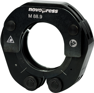 Black metal component with 'novopress' branding on a white background
