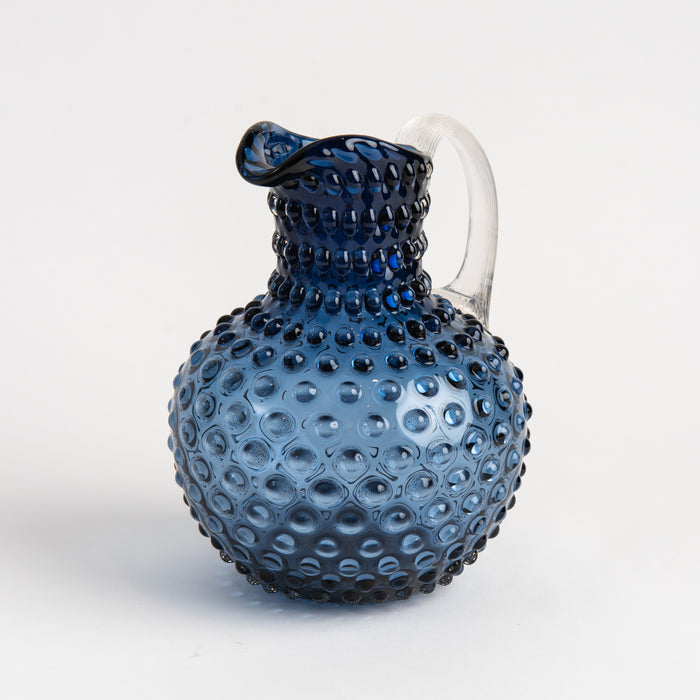 Hobnail Glass Pitcher in Atlantic Blue on a white background at Addison West