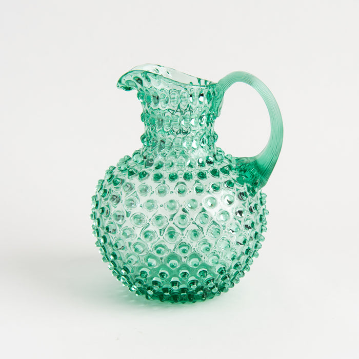 Hobnail Glass Pitcher in Capri Sea on a white background at Addison West