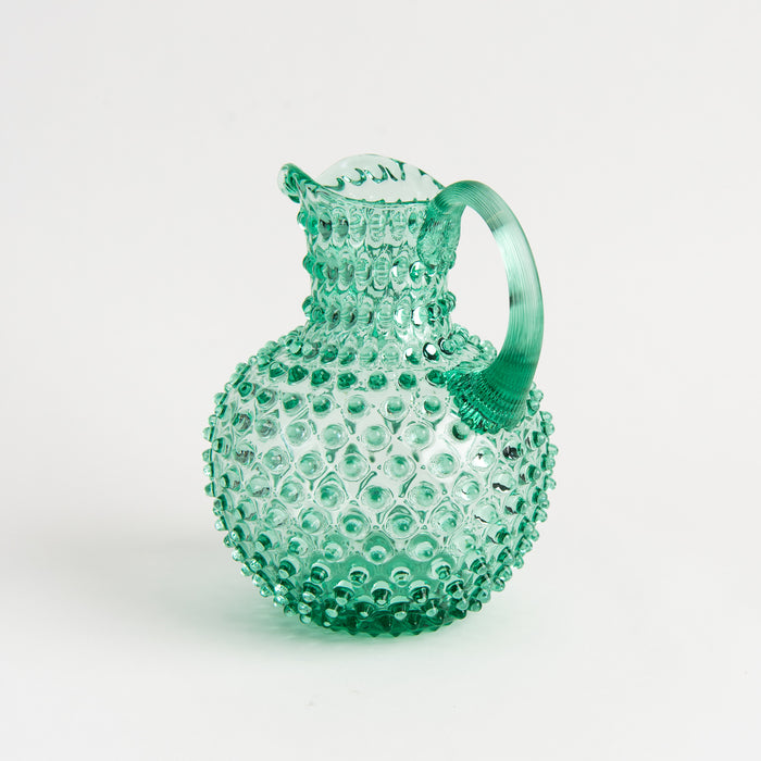 Hobnail Glass Pitcher in Capri Sea on a white background at Addison West