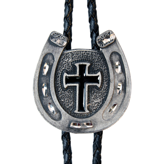 horseshoe black enamel cross bolo tie