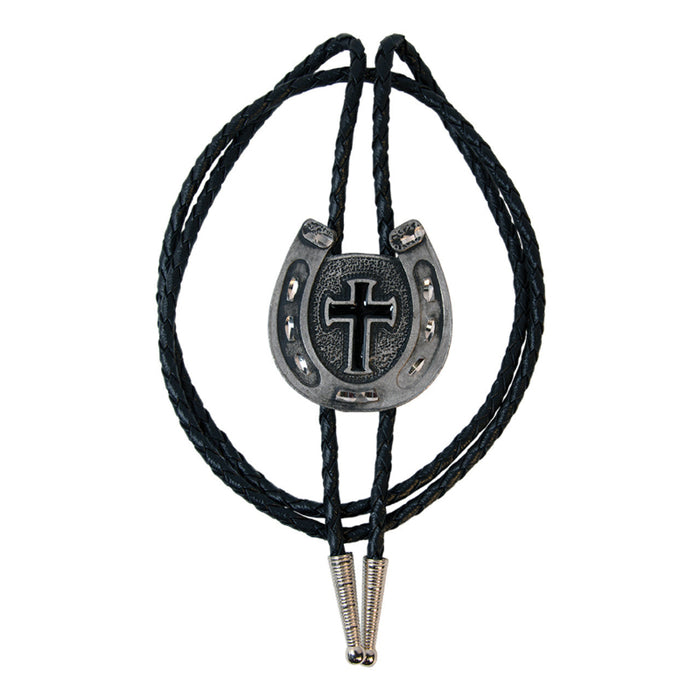 horseshoe black enamel cross bolo tie