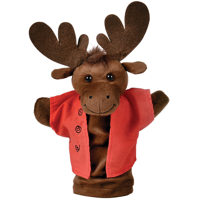 Moose Hand Puppet Wearing a Red Jacket