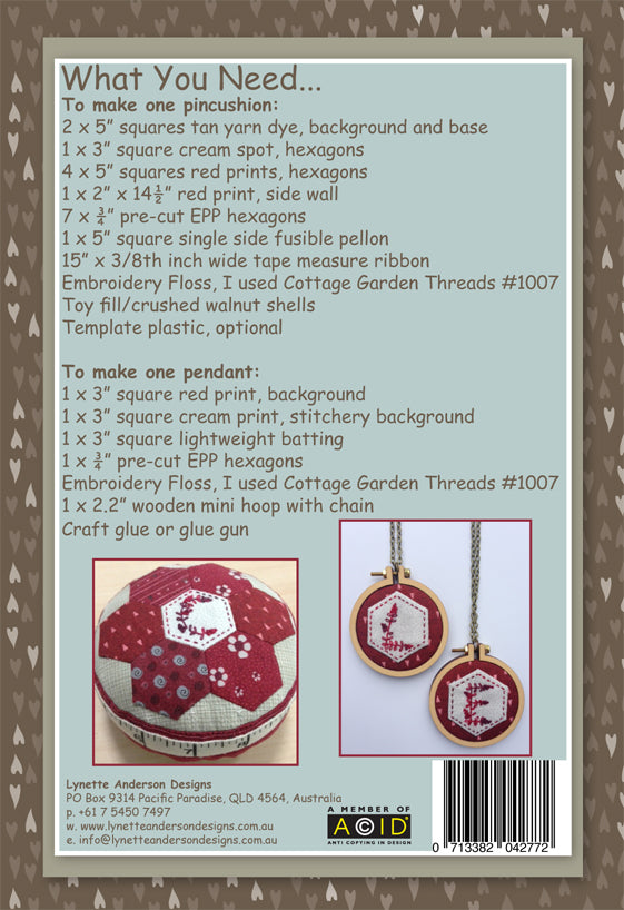 initials Pincushions by Lynette Anderson Pattern Back
